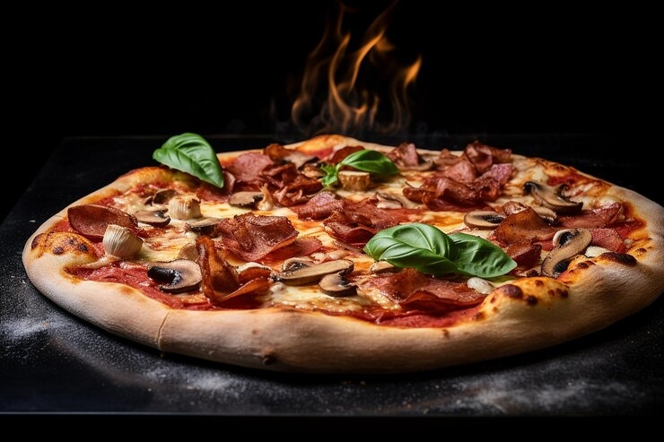 Quattro Stagioni (Paradicsom, sajt, oregánó, sonka, gomba, szalámi, paprika) (A,C,G) - Tomaten, Käse, Oregano, Schinken, Pilze, Salami, Paprika - Tomatoes, cheese, oregano, ham, mushrooms, salami, peppers
